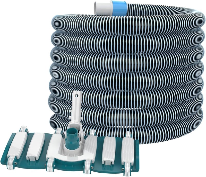 POOLWHALE Professional 1-1/2-Inch x 36-Feet Swimming Pool Vacuum Hoses and Weighted Rotatable Handle Vacuum Head with Wheels, Perfect for Above Ground and Inground Pools - Image 1